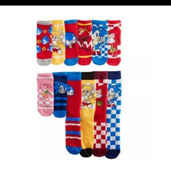 NEW SONIC THE HEDGEHOG BOX 12  pair of Men's Sock size 10-13, Shoe size 8-12 - Picture 3 of 5
